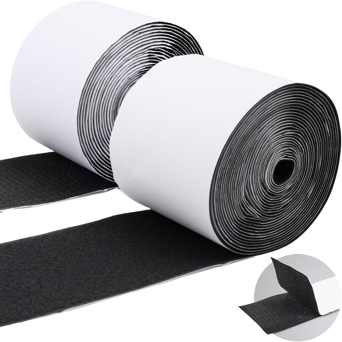 TEMU 2"×20 Feet Black Nylon Heavy Duty Wide Hook And Loop Tape Adhesive, Double-sided Adhesive Strip, Strips For Home, Office, School, Car/crafting