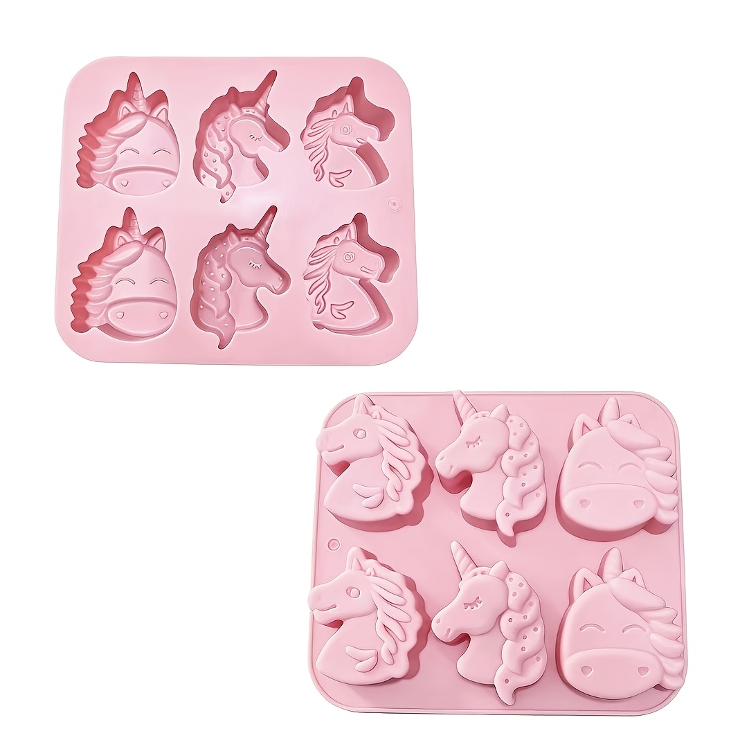 TEMU 2 stuks Roze 6-Vaks Eenhoornvormige Snoep Chocolade Mallen, Geschikt voor het Maken van Snoep en Chocolade, Schattig Ontwerp, Anti-aanbaklaag en