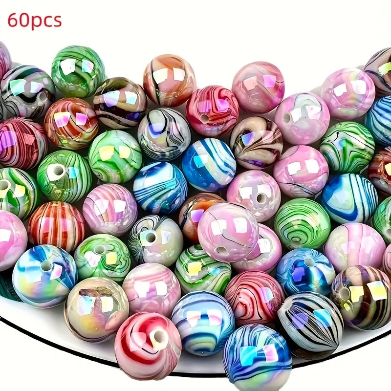 Image of 60pcs Acrylic Beads Mix, 8mm Colorful Patterned Beads Assortment For Jewelry Making, Fashion Beading And Crafts Additions