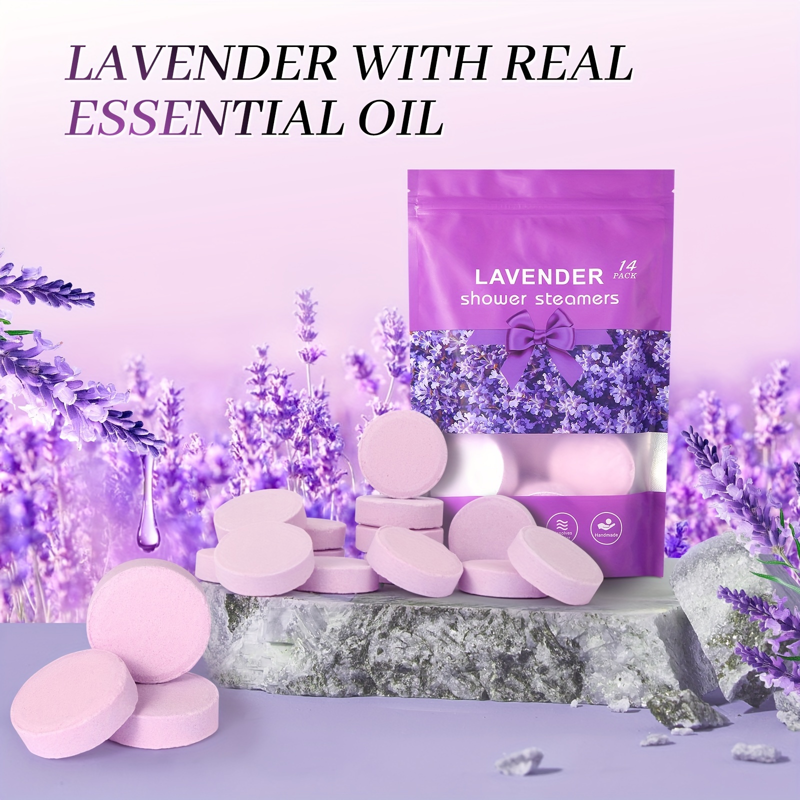 14-Pack Lavender Shower Steamers with Essential Oils for Self Care