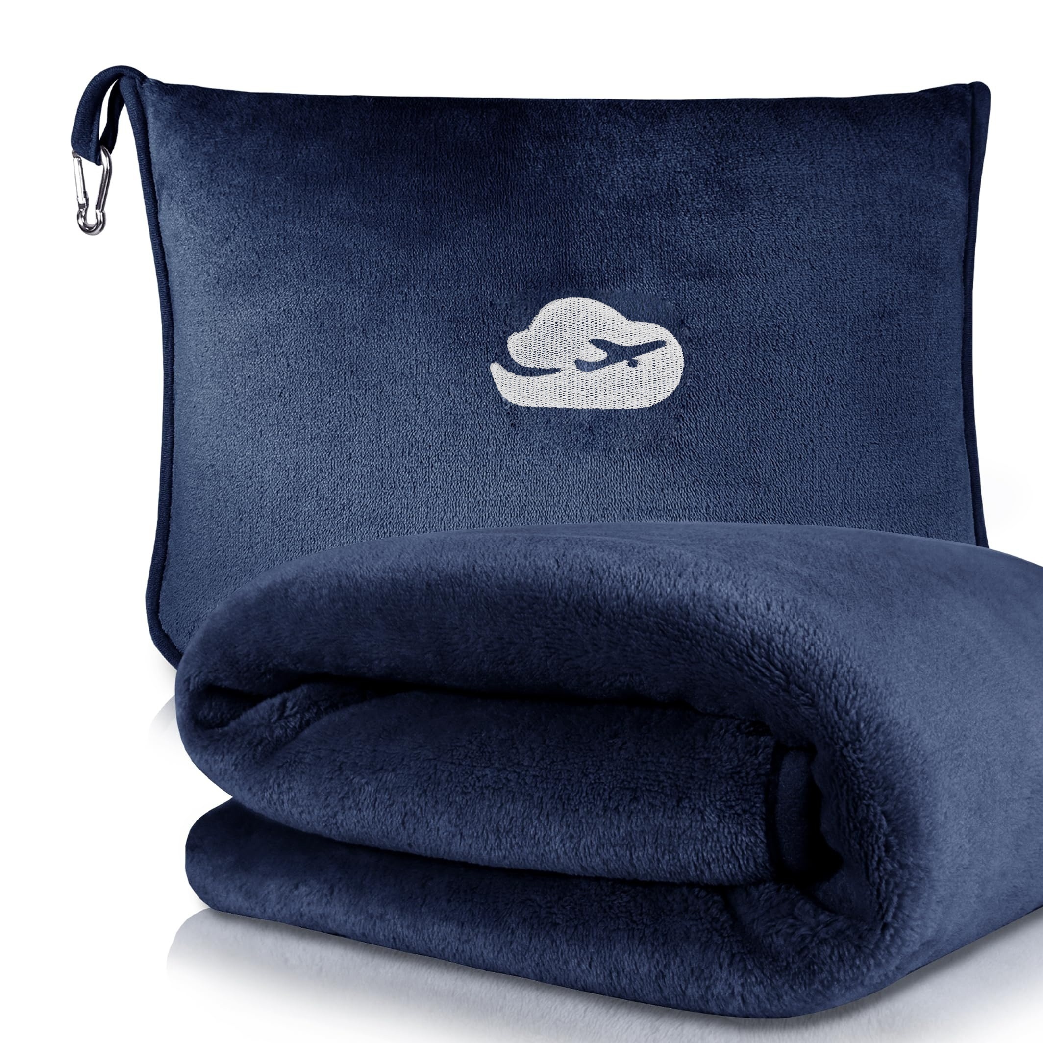 Image of Portable 2-in-1 Travel Blanket For Airplanes, With Soft Pillowcase Pouch, Carry-on Luggage Cover, And Backpack Clip