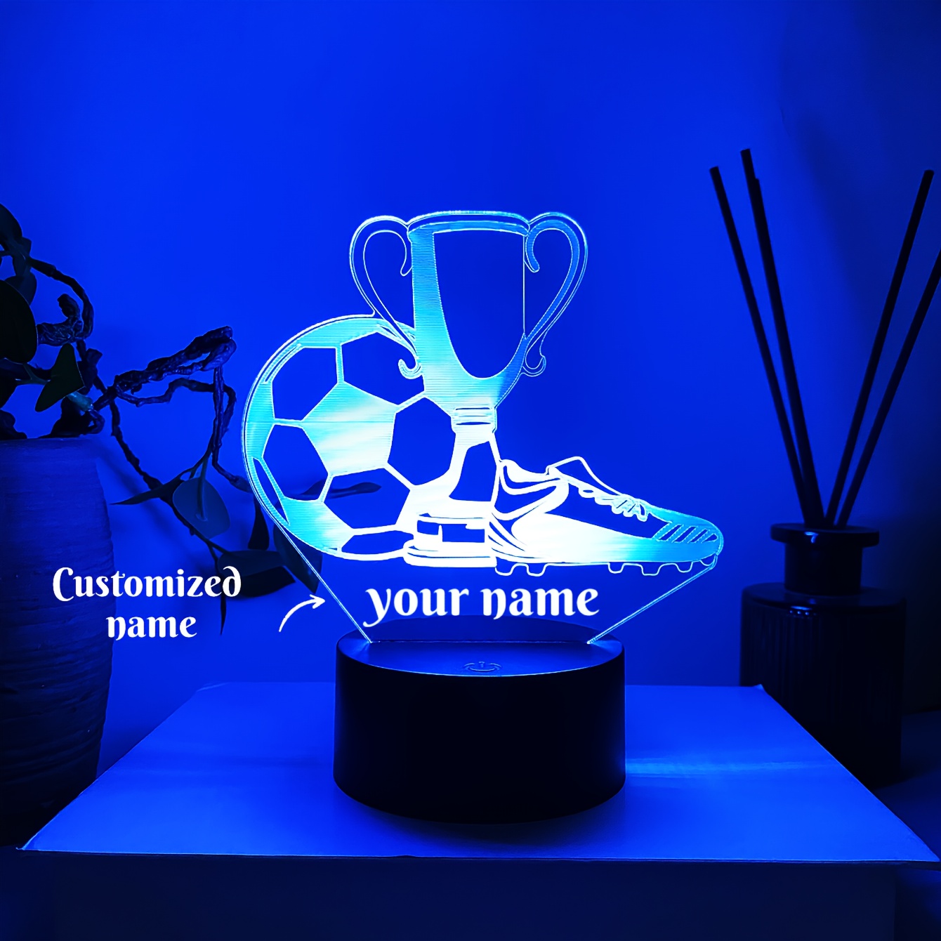 TEMU 1pc Customizable 3d Night Light With Text/name, Touch-activated Color-changing Led, Soccer Mood Light. A Great Birthday Or Holiday Gift For A