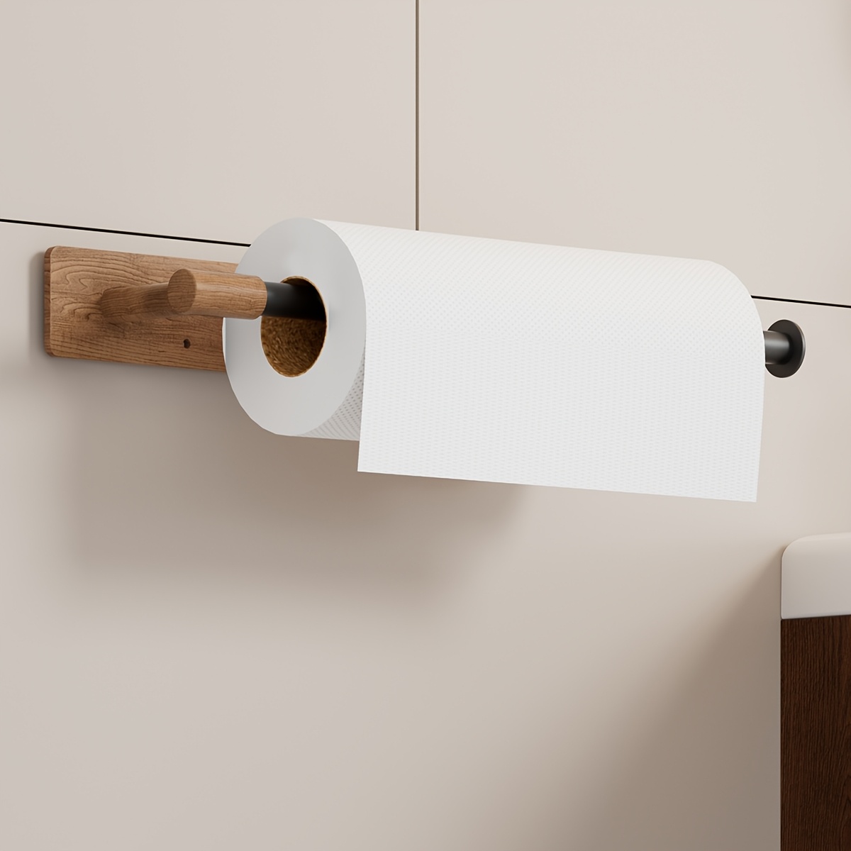 1pc tissue and towel holder wall mount plastic and iron storage rack for bathroom and kitchen self     and storage accessories Product details 3
