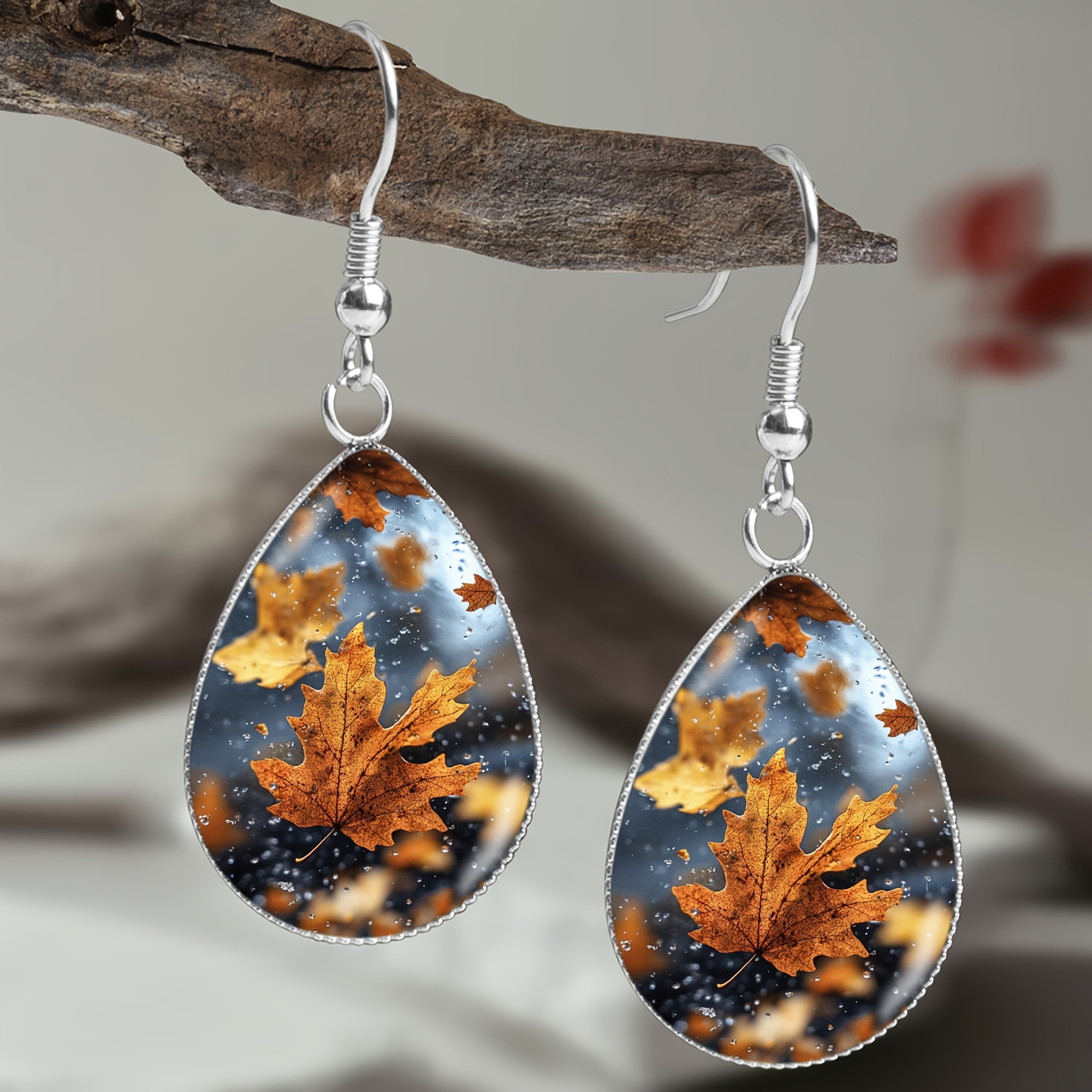 Autumn Maple Leaf Pattern Stainless Steel Earrings, Unisex