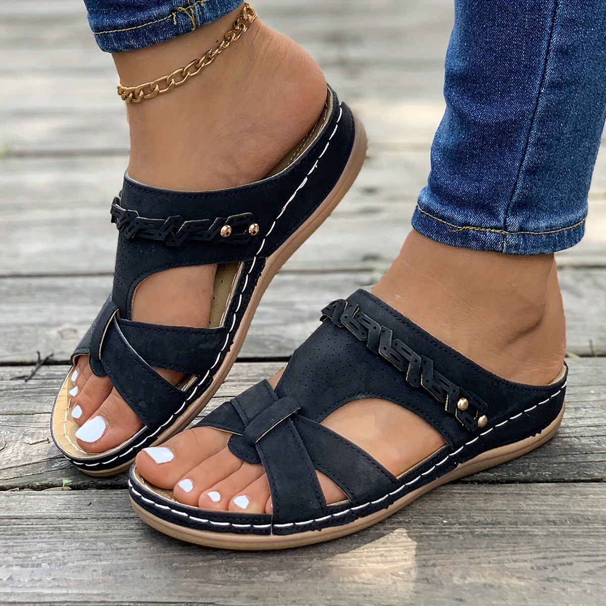 womens cut out wedge slide shoes open toe soft sole slip on shoes casual outdoor summer   36 black 13
