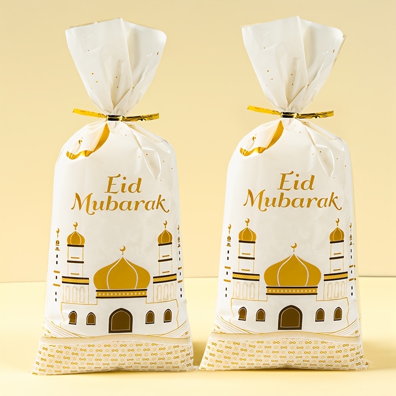 

25/50/100pcs, Sacs de Bonbons Eid , 12.5*27.2cm, Sacs Cadeaux Blanc Doré Étoile, Décoration de Ramadan pour , Fournitures de Fête Musulmane Islamique, Décoration Ramadan , Cadeaux Eid Al-Fitr