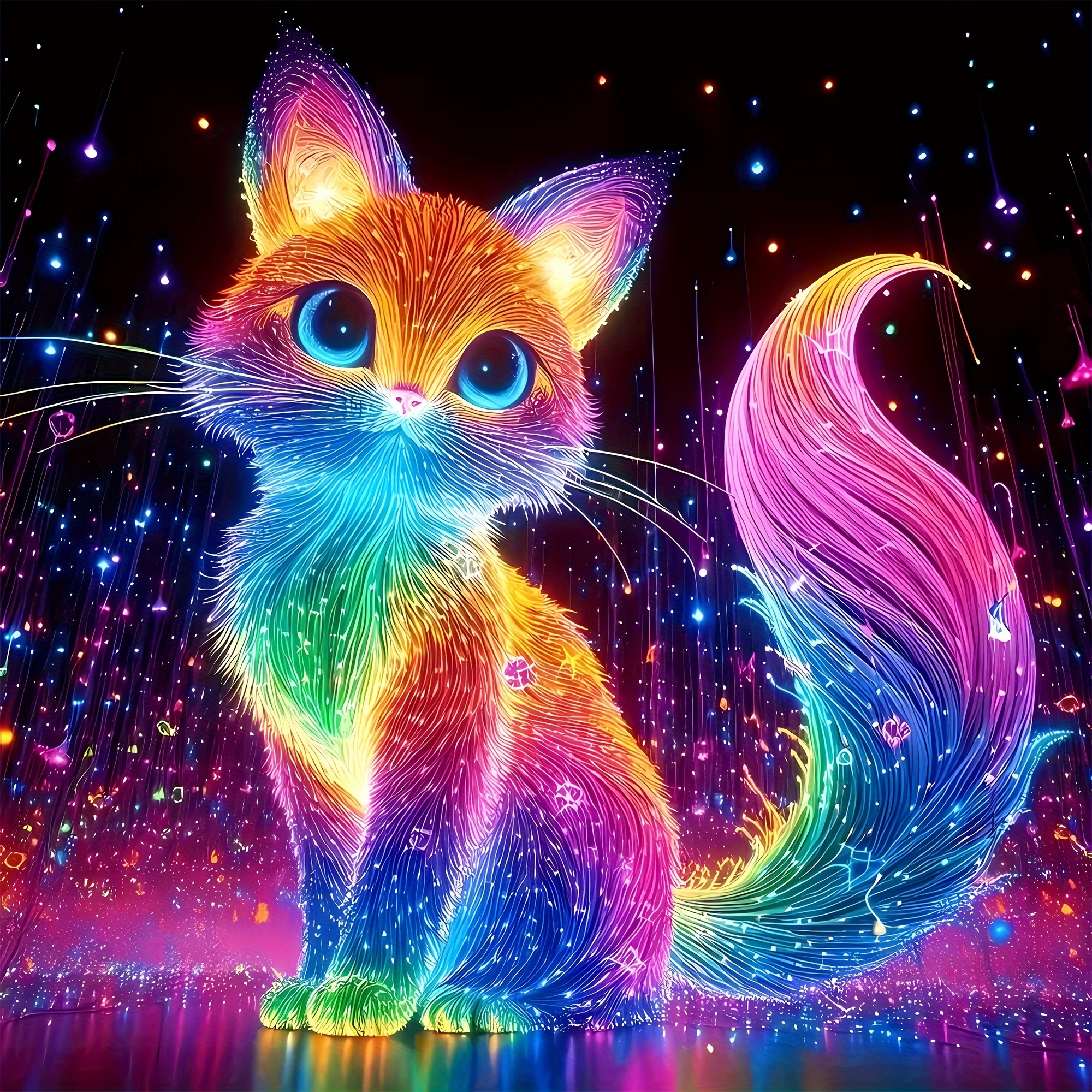 

5d Creative Shiny Colorful Cat Pattern Frameless Diamond Art Painting Kit 5d Diamond Art Set Painting With Diamond Gems, Arts And Crafts For Home Wall Decor 20×20cm/7.87x7.87in