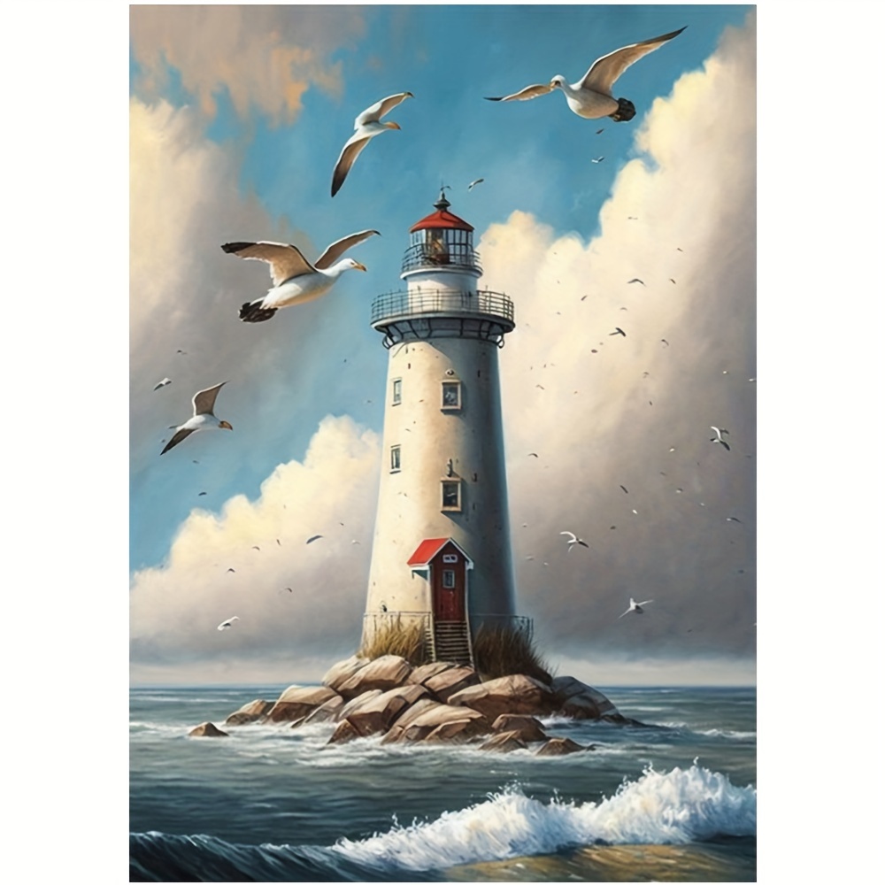 

Diamond Art Painting: A Diamond-embroidered Lighthouse With A Sea View And Landscape, Measuring 30x40cm/11.81inx15.75in.