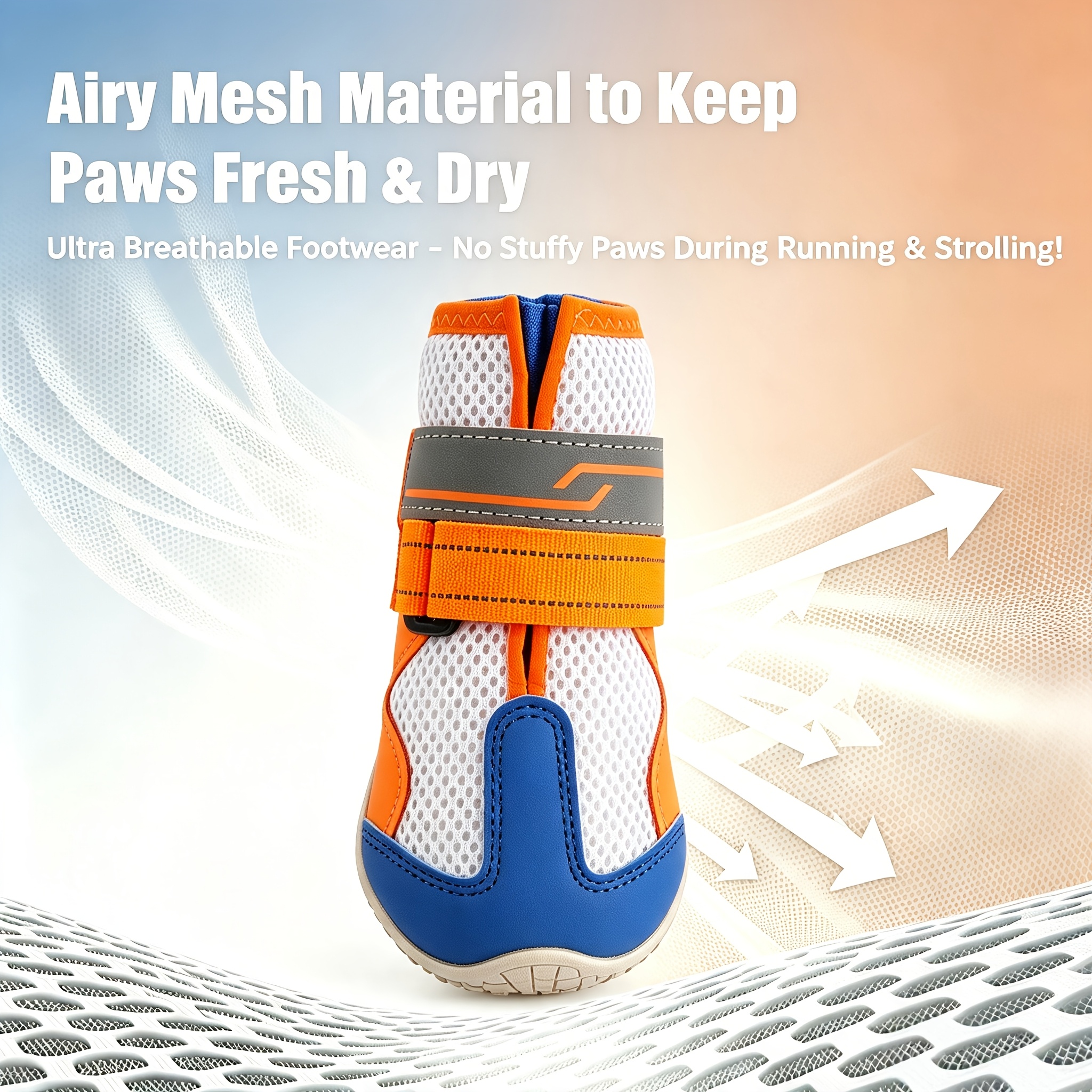 4pcs Orange Dog Boots with Reflective Strips, Non-Slip Design