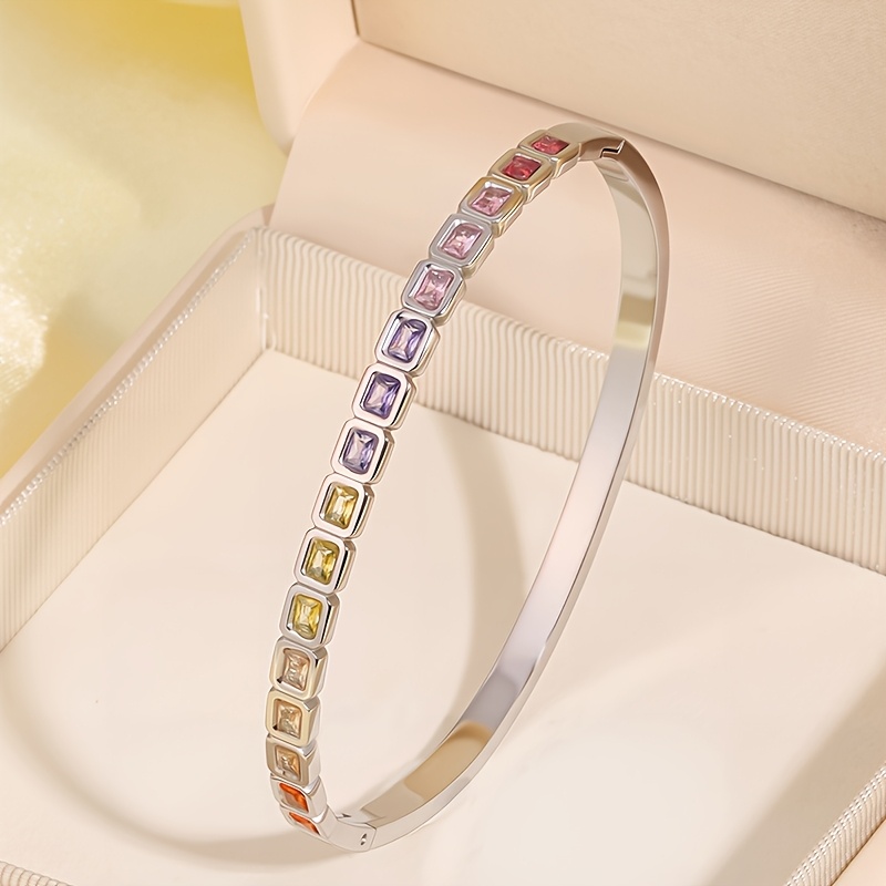 Men's Elegant Multicolor Zirconia Stainless Steel Bracelet