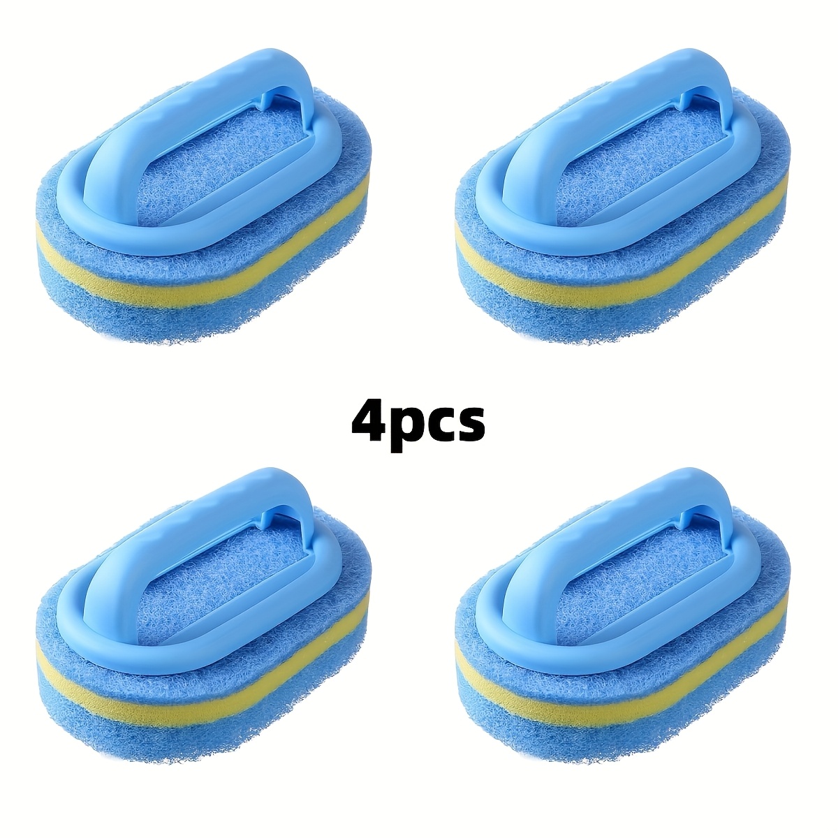 TEMU 4pcs Sponge Eraser Bathtub And Handle-equipped Tile Scrubber - Powerful Washer For Kitchen, Pool, Dishwashing, And Cleaning