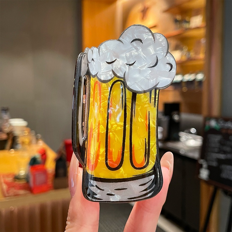 TEMU 1pc Creative Beer Cup Hair Clip | Large Shark Clip, Durable Acrylic Material, Women's Accessories, Suitable For Beach Vacation - Daily Leisure -