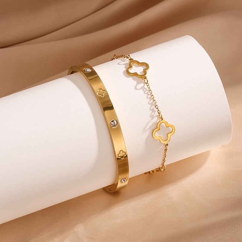 TEMU 2-pcs/set Women's Elegant And Fashionable Stainless Steel Jewelry Set With - Adjustable Bracelet, Bracelet, European And American Trendy Style