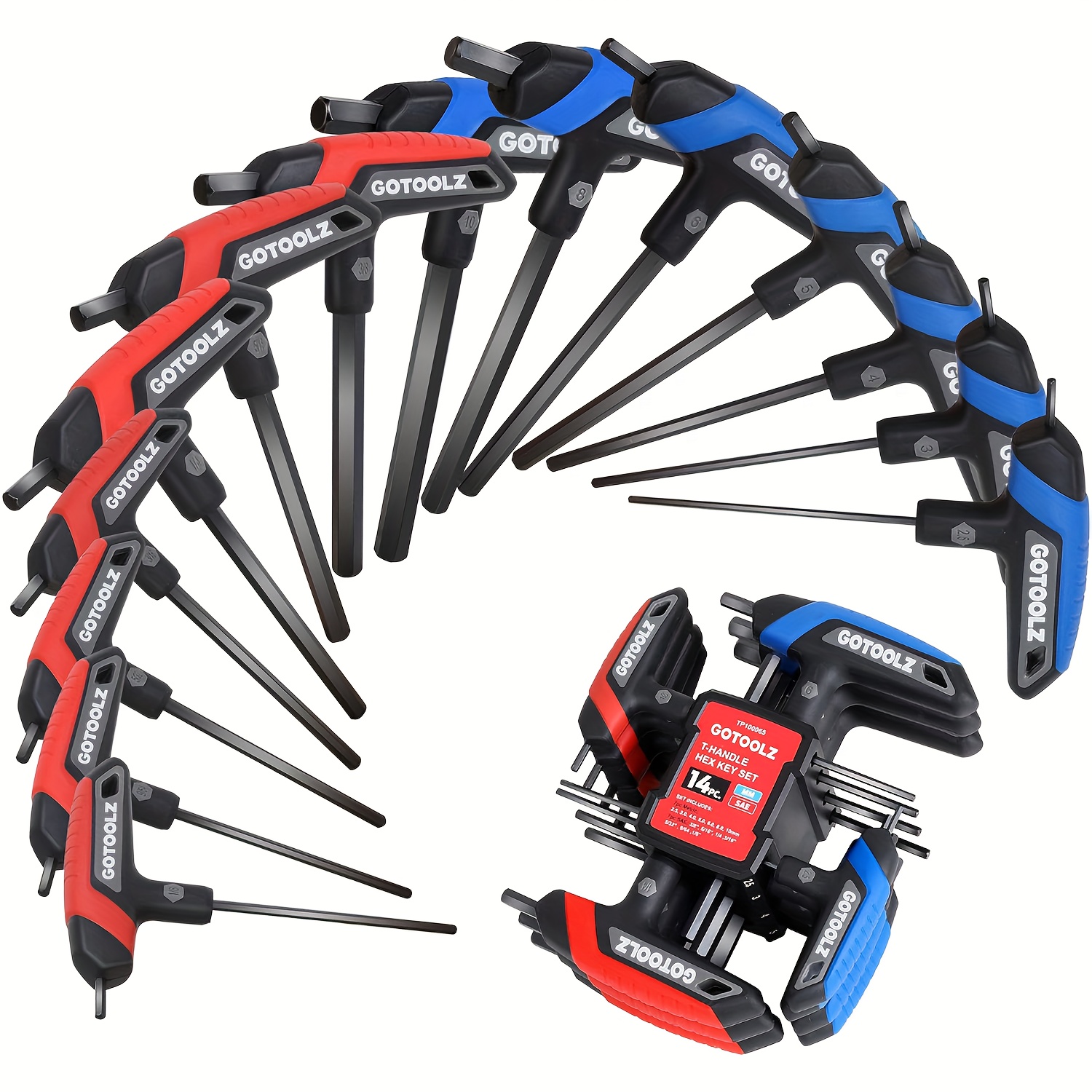 14-Piece T-Handle Hex Key Set, Metric&SAE, Long Arm  , Portable Allen Wrenches Sets With Storage Rack For   Repair And Mechanics MaintenanceVisit The Topline Store
