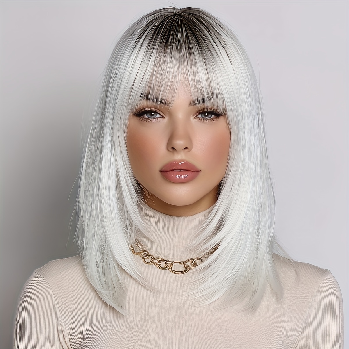Elegant Creamy Straight Women's Wig | Layered Straight Hair With Bangs | Smooth And Easy-manage | Commutes, Dates, And Halloween Cosplay Looks | A Great Wig Accessory For Everyday Wear