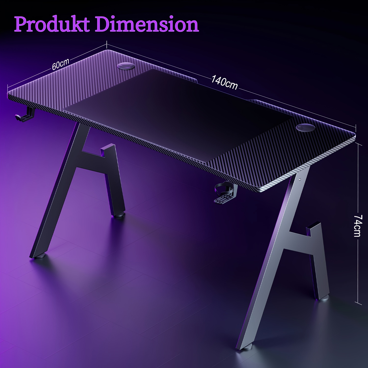 E-shop 80/100 cm Gaming Schreibtisch mit Kohlefaser-Oberfläche, großer A-förmiger Computer Schreibtisch, Gaming Tisch, ergonomische PC-Arbeitsstation,