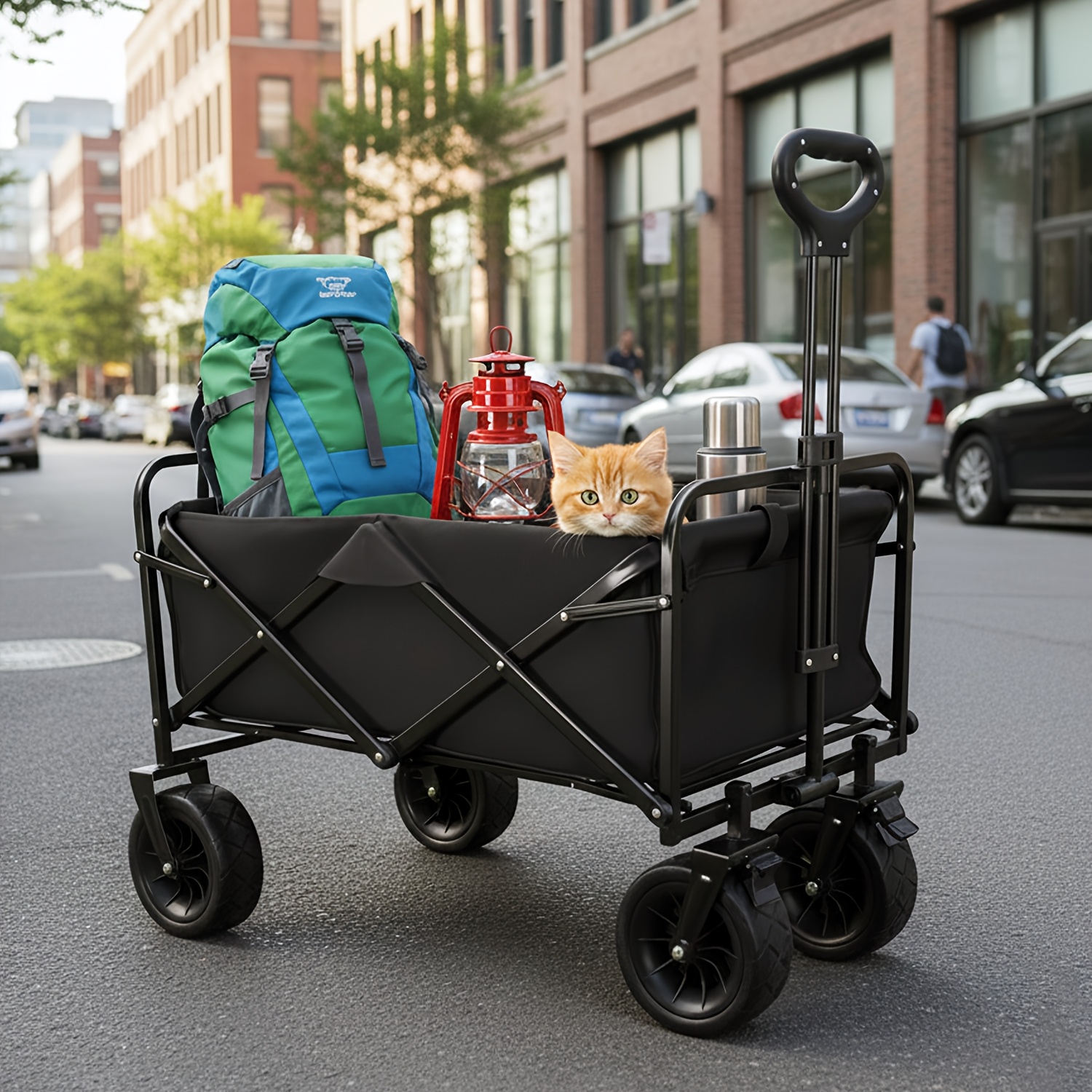 Black Foldable Durable Camping Cart, Equipped With Wheels, Suitable For Multi-functional Use Such As Outdoor Camping And Shopping, Can Bear 330 Lbs.