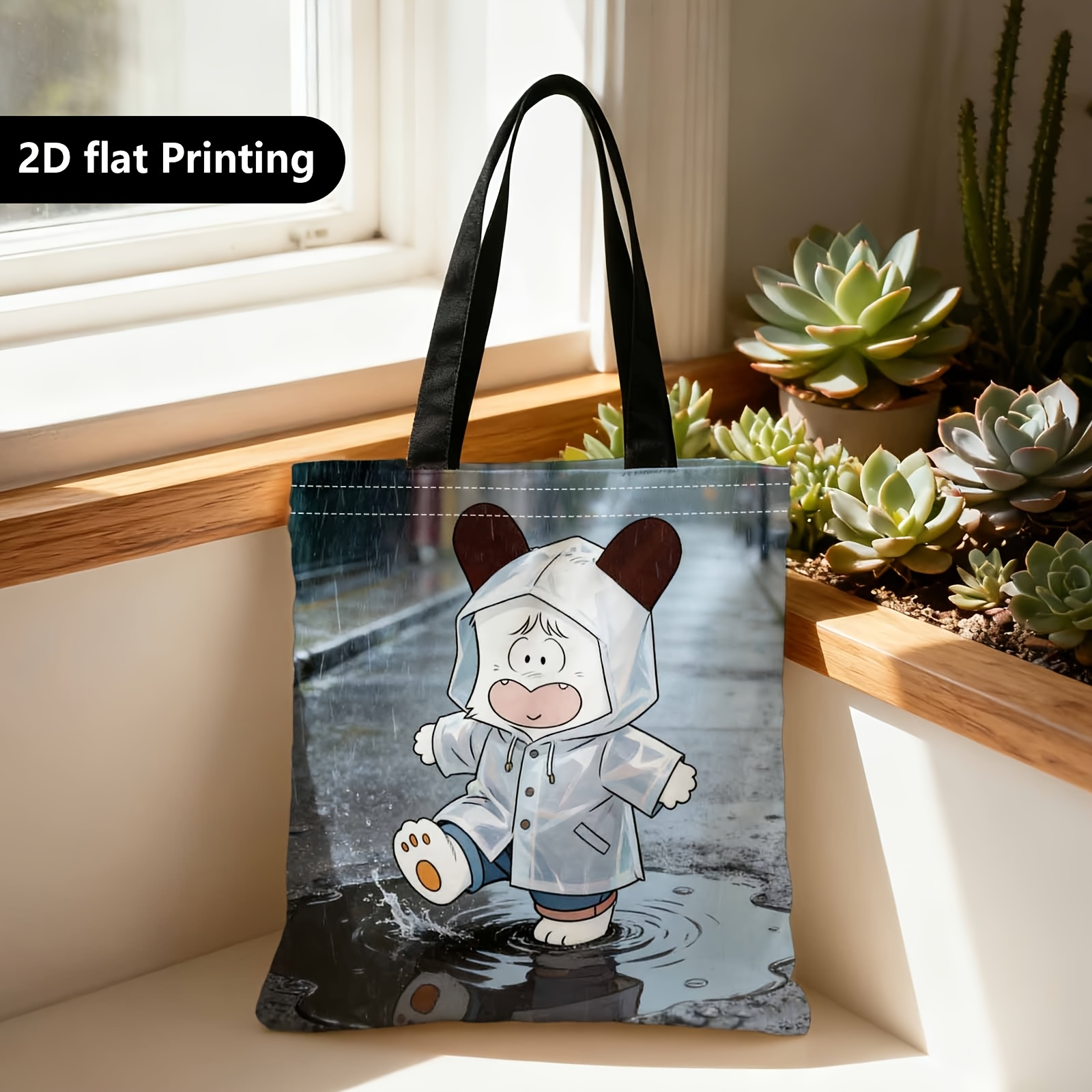 TEMU Shopper Bag,shopping Portable Shoulder Back Hand-held Bag,2d Double-sided Ing,y Day, , Puddle Splashing,suitable For Travel, Cosmetics, Holiday