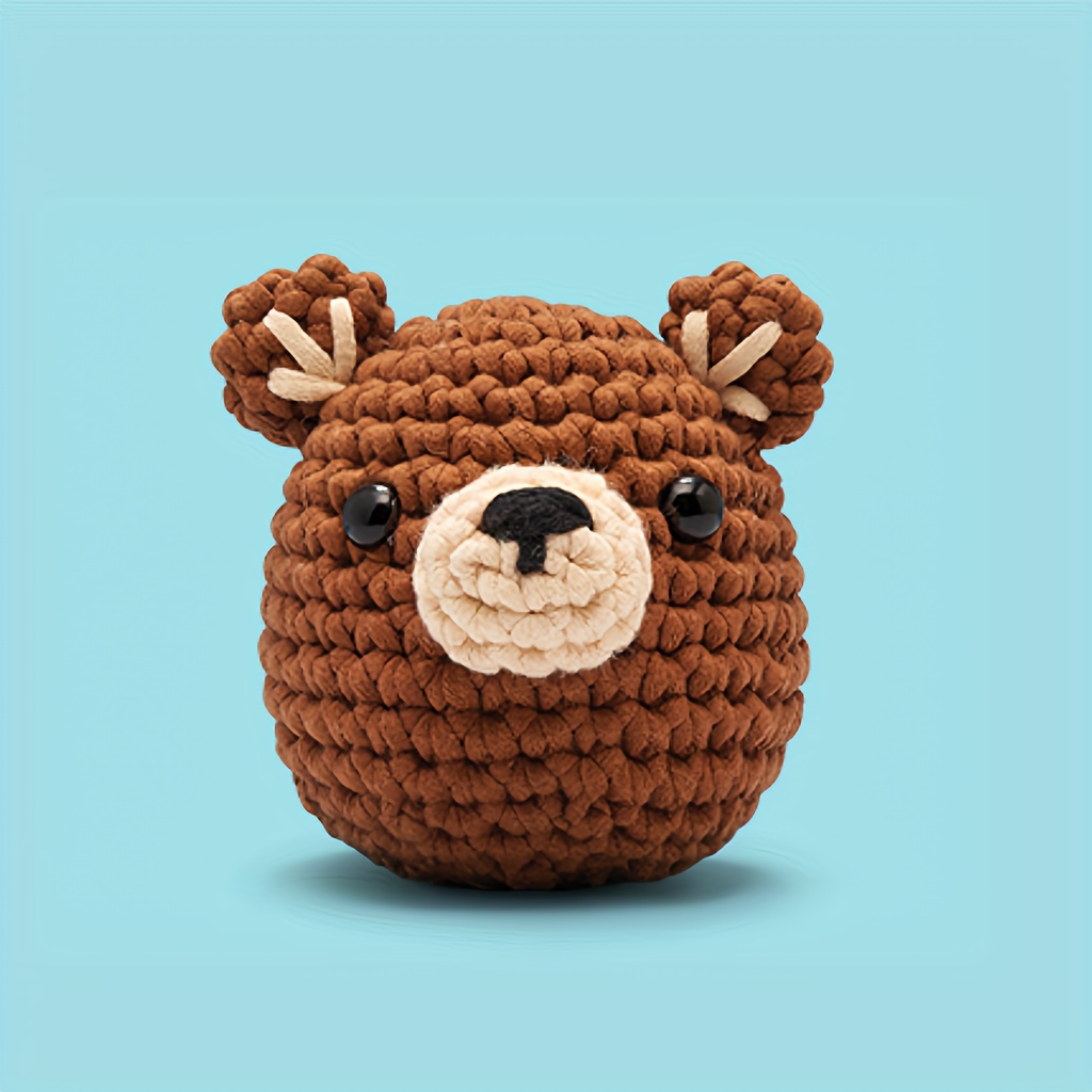 

Beginner Crochet Kit - Easy Pea Yarn Bear Craft Set With Step-by-step Video Tutorial, All-season Fabric Material, Deep Brown Crochet Kit For Beginners Crochet Kit For Beginners