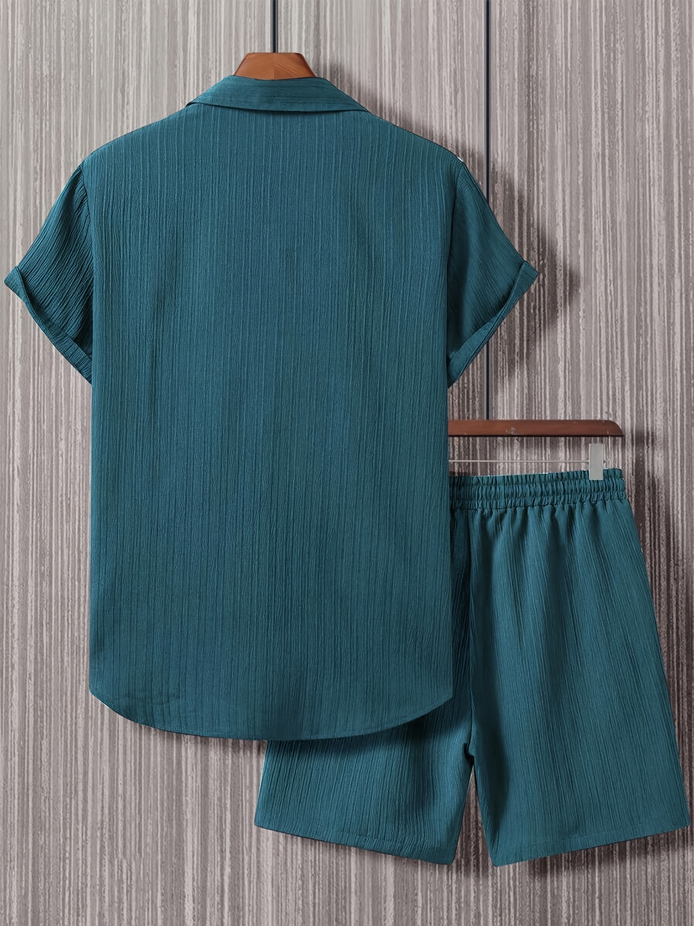 plus size mens solid multi color short sleeve shirt and shorts textured casual set plus size