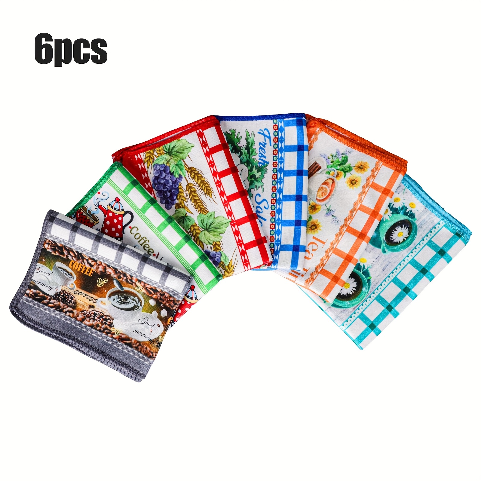 TEMU 6pcs Reusable Tea Towels, Absorbent Soft Dish Cloth For Cleaning And Drying, Washable Vibrant Kitchen Towel With , Ideal For Countertop Decoration