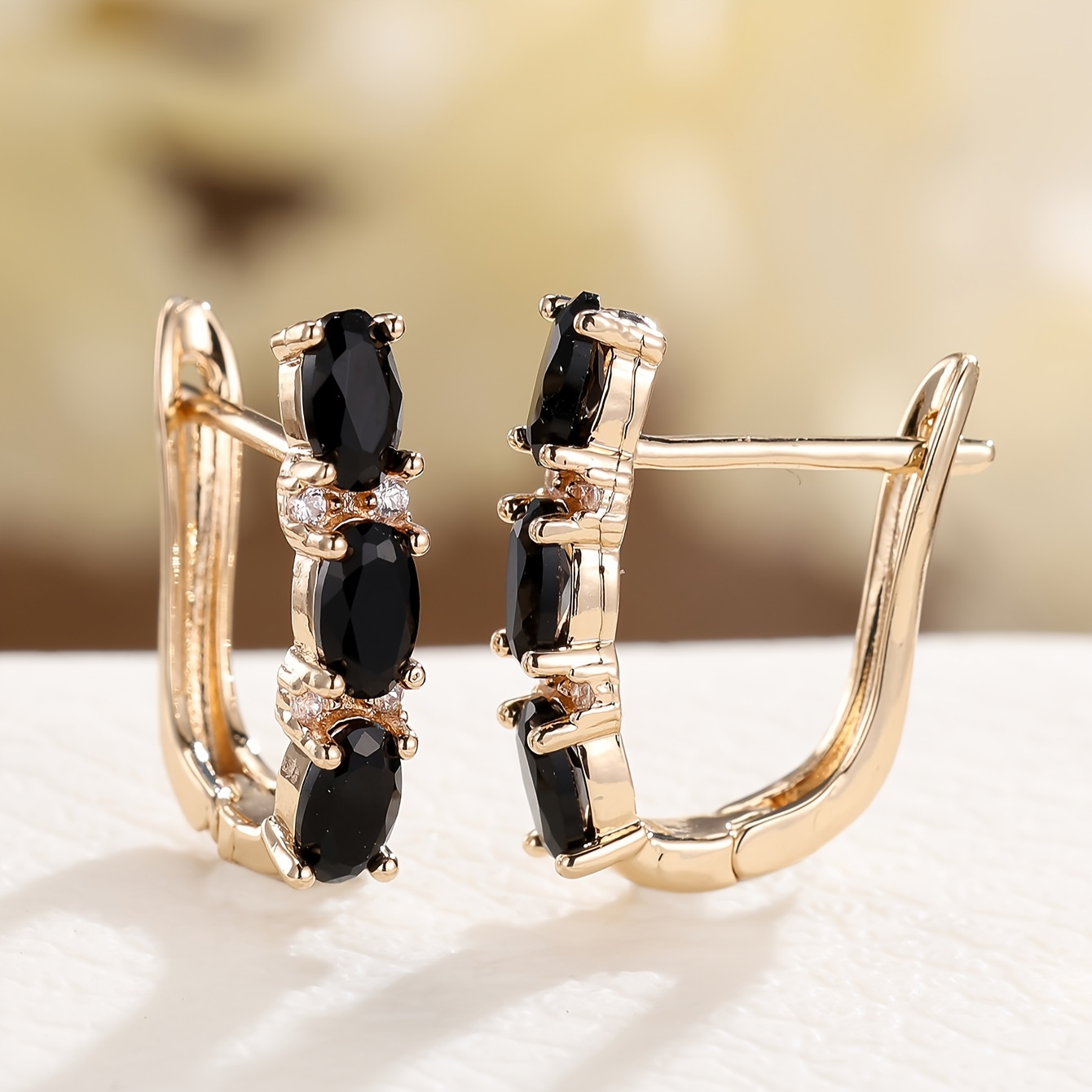 Golden Oval Cut Stone Drop Earrings for Women