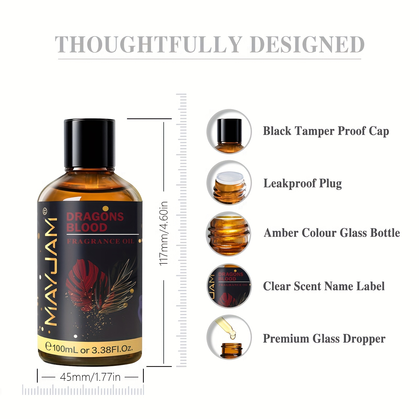 1 Bottle of MAYJAM Dragons Blood Fragrance Oils 100ml/3.38fl.oz, Long-Lasting Fragrance & Multiple Usages of Air Humidifiers, Diffusers, Oil Burners, Scented Candle Making & Wax Melts