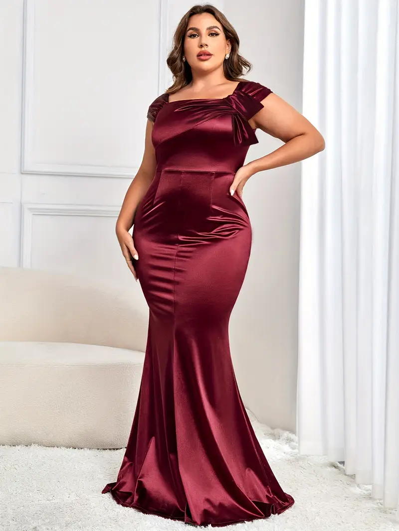 plus size solid ruched mother bride dress elegant square - Temu plus size solid ruched mother bride dress elegant square - Temu