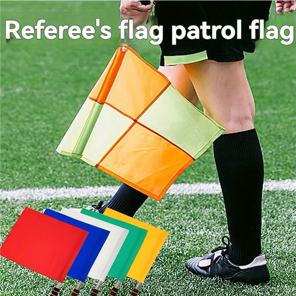 Drapeaux D'arbitre De Football – Légers (70g), Mât Inox 46cm, Drapeau Nylon Imperméable 35x31cm, Poignée Mousse Ergonomique, 4 Couleurs