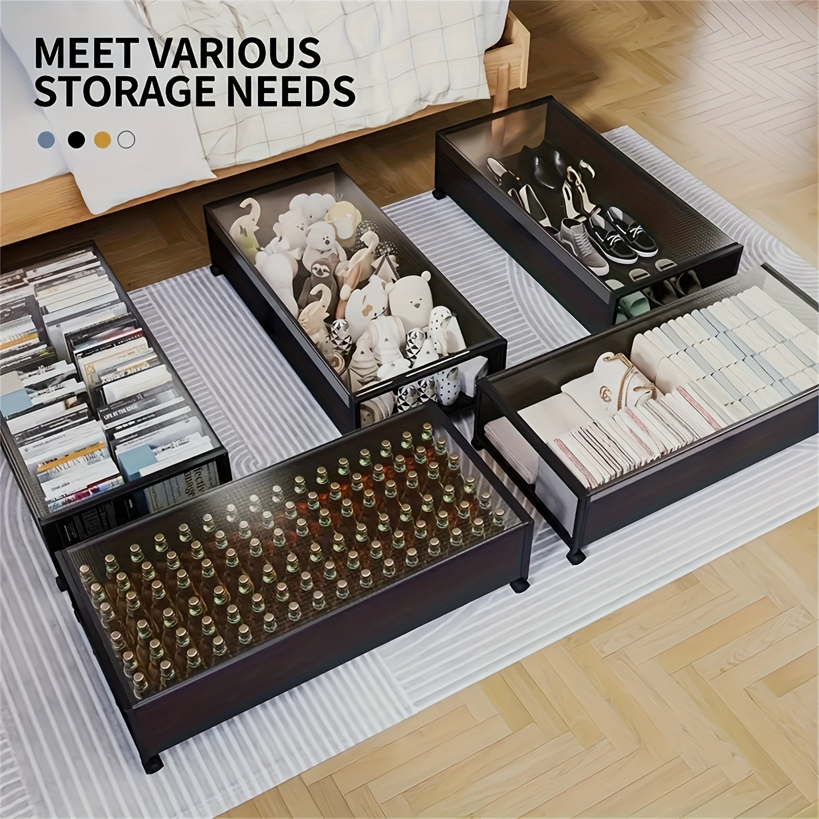 2 multifunctional under bed storage organizer with wheels large capacity dust proof clothing and shoe rack suitable for bedrooms living rooms dormitories toys blankets bedding etc durable metal structure christmas