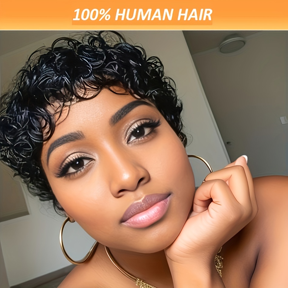 

Glueless Cut Wig For Women - 180% Density, Short Curly With Bangs, Human Hair, Easy , Short Cut Wig