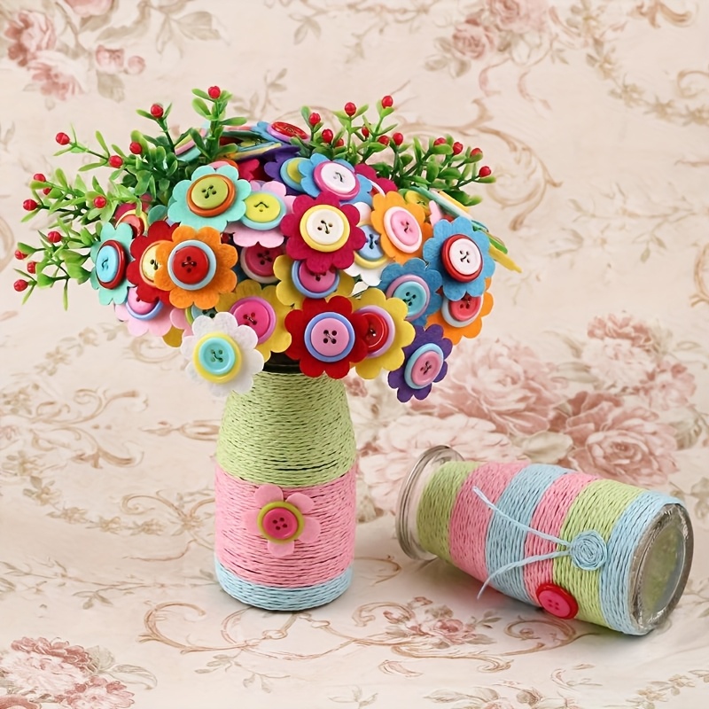 Image of Creative Craft Bouquet Set, . 40pcs Buttons, Use Buttons And Fabrics To Make Your Own Vibrant Bouquets, Suitable For Home Art And Craft Decoration, Vase Arrangement, Holiday Gift, Bouquet , Etc