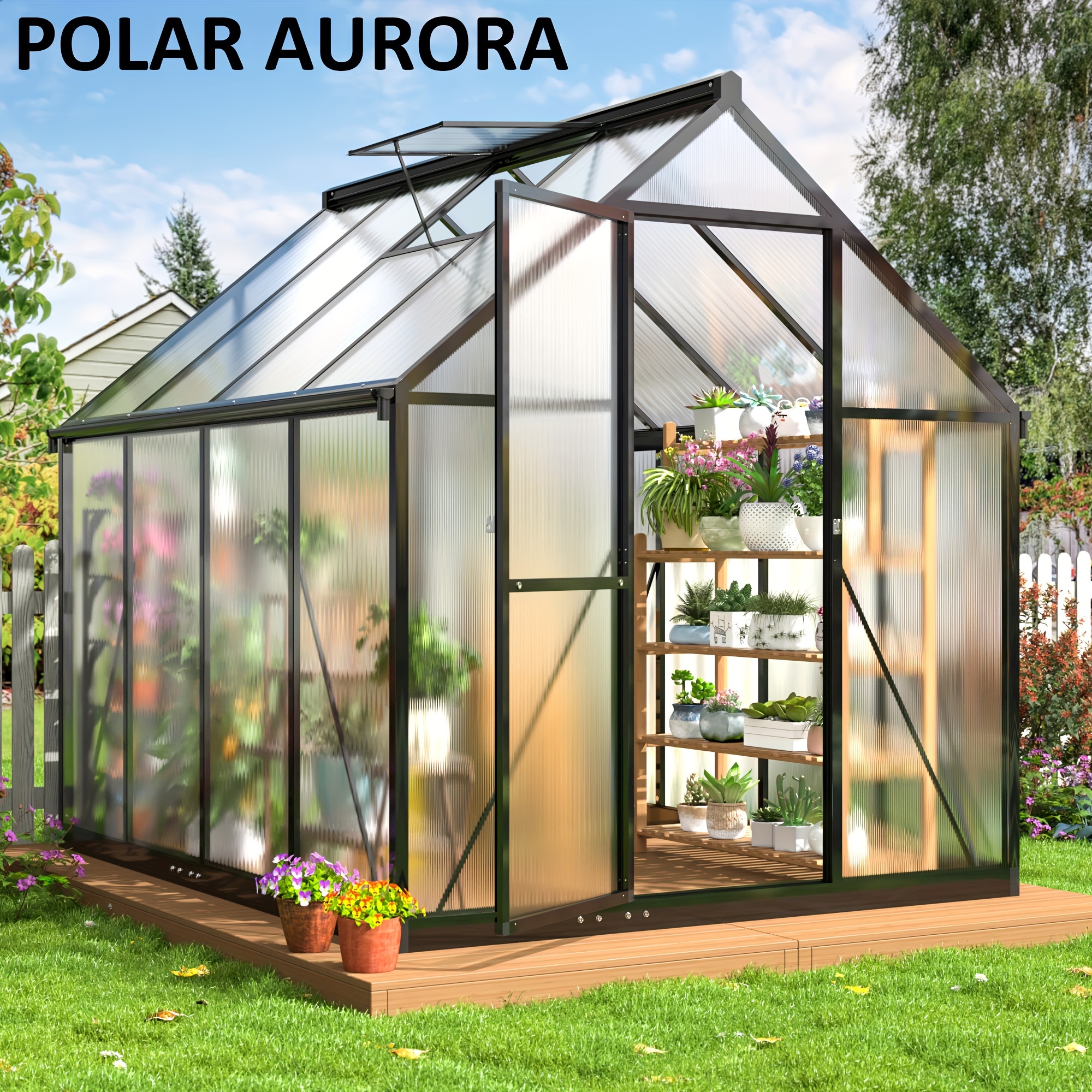 

6x7 Ft Greenhouse, Quick Aluminum Assembly Structure Polycarbonate Greenhouse, Walk-in Greenhouses For Outdoors With Ventilated Windows, Green Houses For Outside Backyard Garden