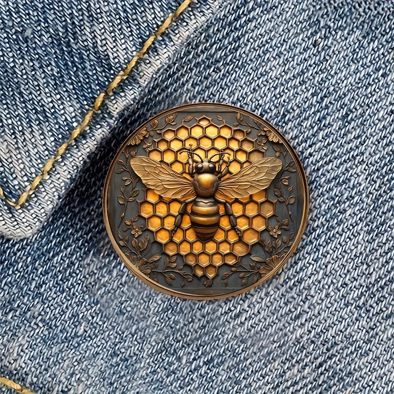 1pc Bee Honeycomb Golden Resin Round Brooch Badge For Backpacks, Hats, Clothes, Shoes, And Boots