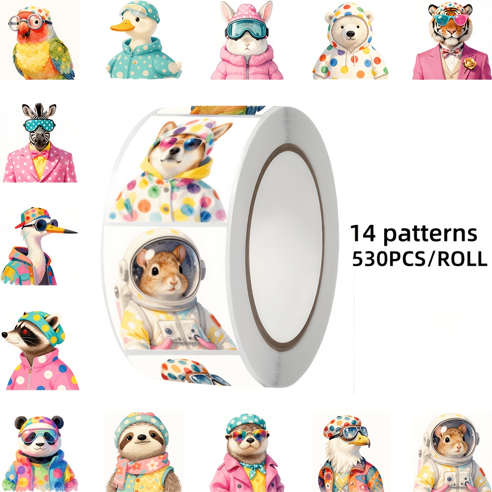 TEMU 530pcs Animal Themed Stickers, 14 Pattern Designs, Suitable For Packaging Decoration, Laptops, Tablets, Notebooks, Envelopes, Gift Boxes,
