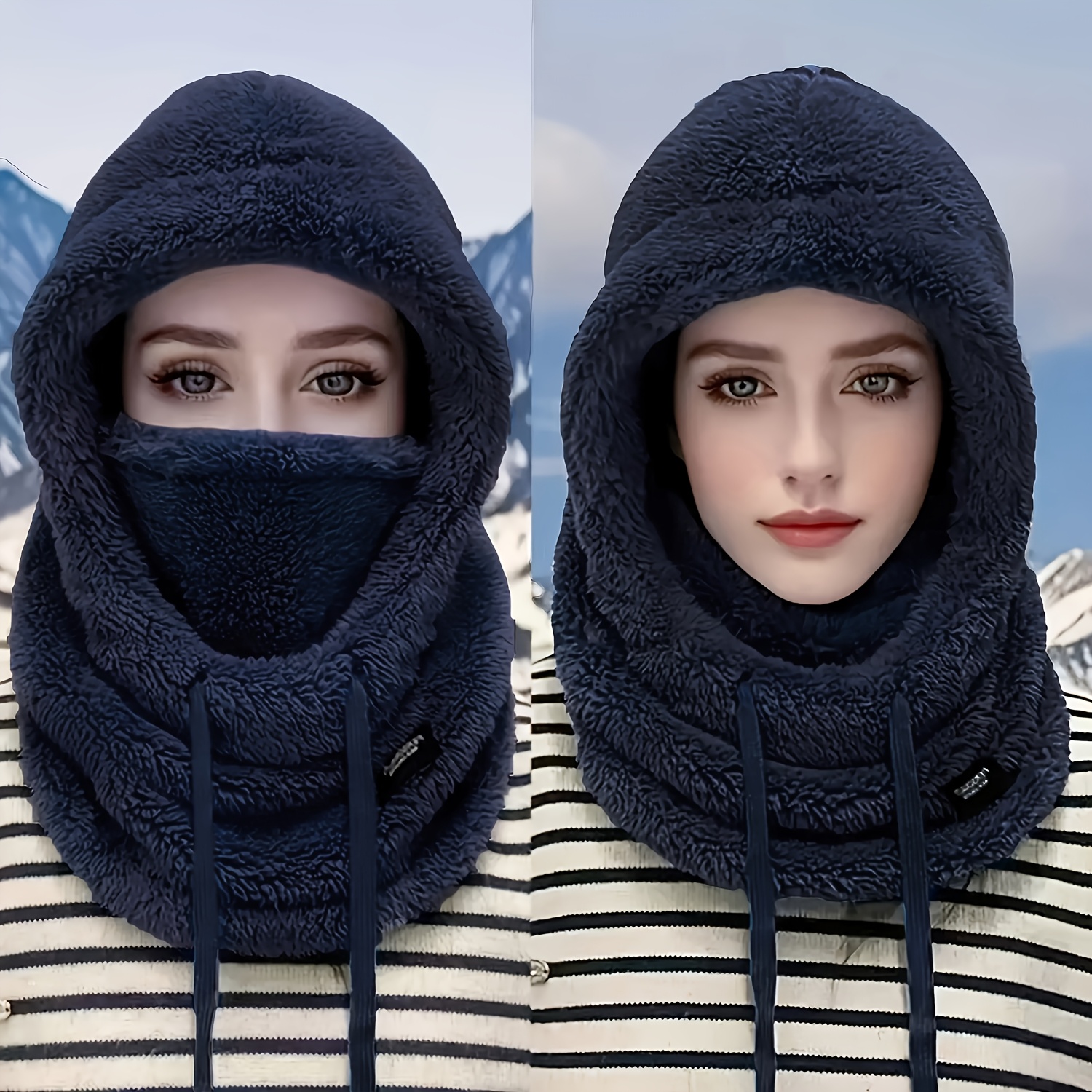 TEMU Women's Winter Fleece-lined Cold-proof Headband Hat - Elastic Drawstring Closure, Lightweight And Warm, Suitable For Cycling, Skiing, Outdoor