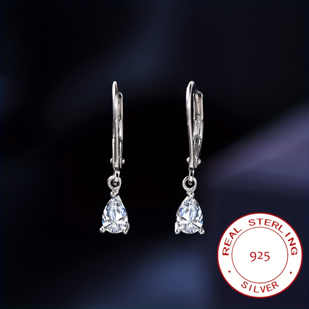 

Sterling 925 Silver Hypoallergenic Ear Jewelry Droplet Shiny Zircon Decor Dangle Earrings Elegant Style Daily Casual