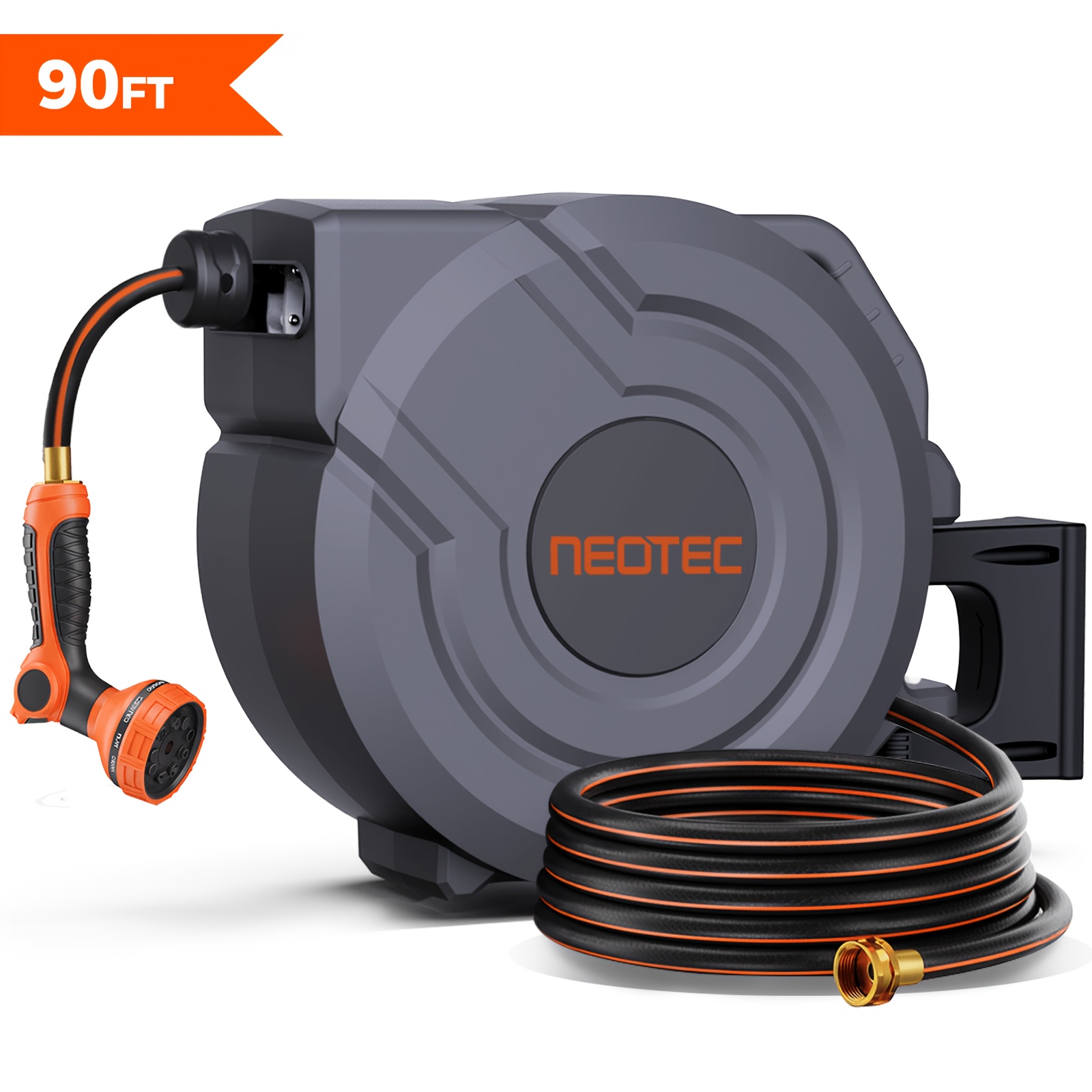TEMU Retractable Garden Hose Reel 5/8 Inch X 90 Ft, Wall Mounted Hose Reel For Outside, Heavy Duty Water Hose, Automatic , 180° Swivel, 9 Pattern