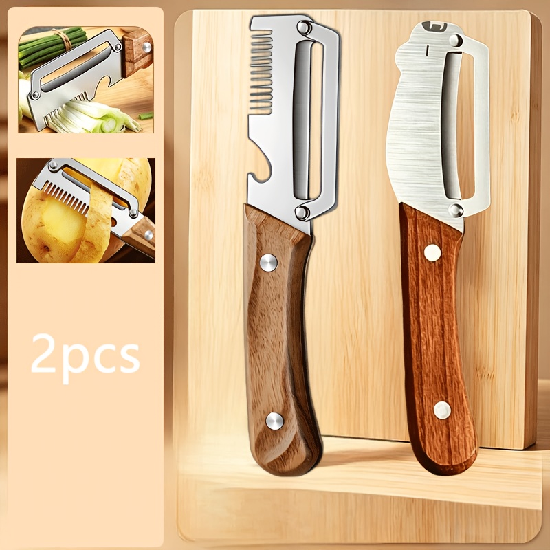 TEMU 2pcs Peeler And Scallion Cutter 2-in- Multi-functional Peeler, Household Stainless Steel Sugarcane Peeler, Peeler! Stainless Steel Sharp Blade,