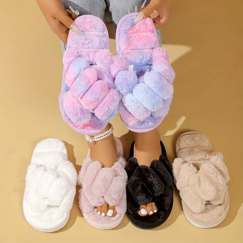 chic womens fluffy cross slipper multi fabric upper with eva sole comfortable indoor footwear non slip washable stylish geometric pattern ideal for home and casual wear home slippers cross slipper design durable slippers