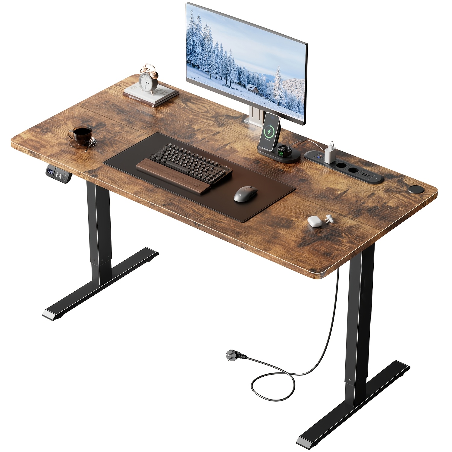 Image of Electric Sit-stand Desk, Height-adjustable Desk, Office Desk With Built-in Power Socket, Usb Port, 2 Memory , Standing Computer Desk, Home Office Desk, Multiple Sizes And Colors