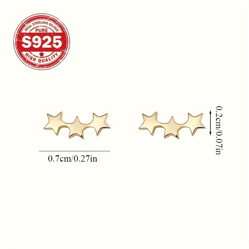 Minimalist 925 Silver Stud Earrings with Three Small Stars