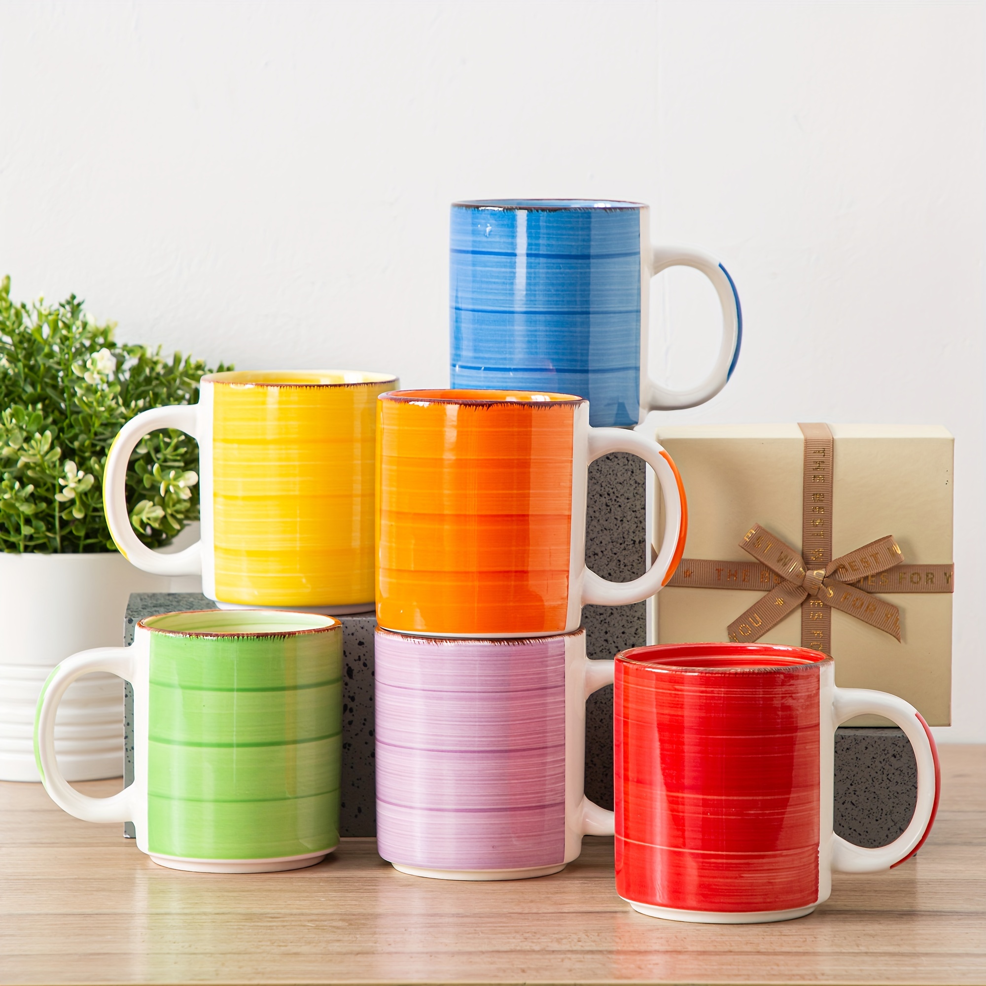 E-shop Set mit 6 großen Tassen mit Henkel, 473 ml, geeignet für Tee, , Cappuccino, Milch und