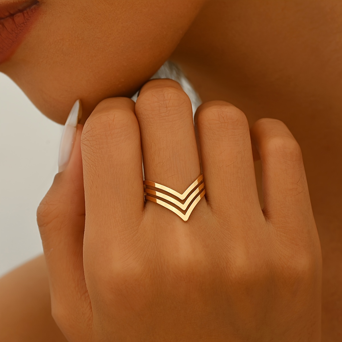 TEMU Anillo triangular geométrico de moda, estilo minimalista y moderno, para índice, con y banda que