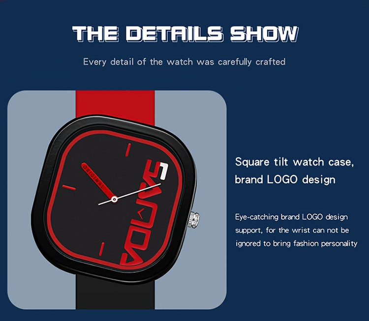 mens watch classic square with red accents quartz movement 50    non rechargeable battery ideal for sunday dates holiday gifts Product details 5
