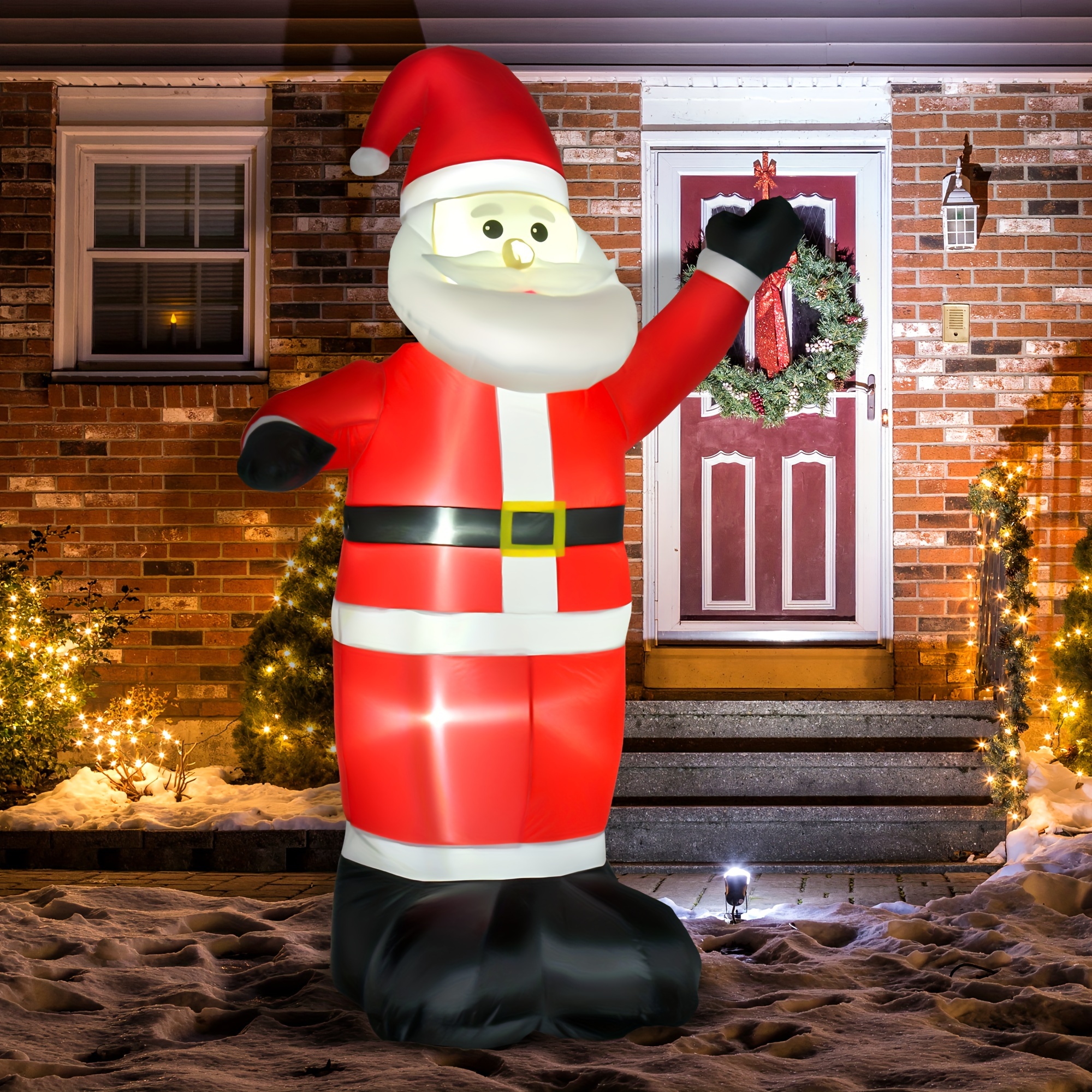TEMU HOMCOM Père Noël Gonflable de 2,4 m avec Mains Agitées - Décoration Extérieure LED pour Jardin à Libre pour Noël, Matériau en Polyester Durable,