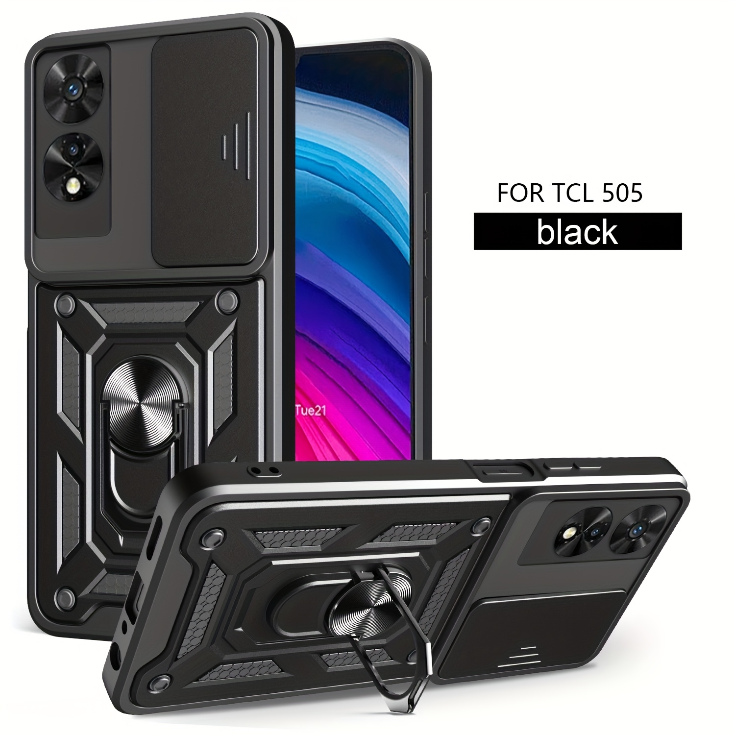 TEMU Questa custodia per telefono 癡 adatta al TCL 505, con un scorrevole per l' della fotocamera e un anello