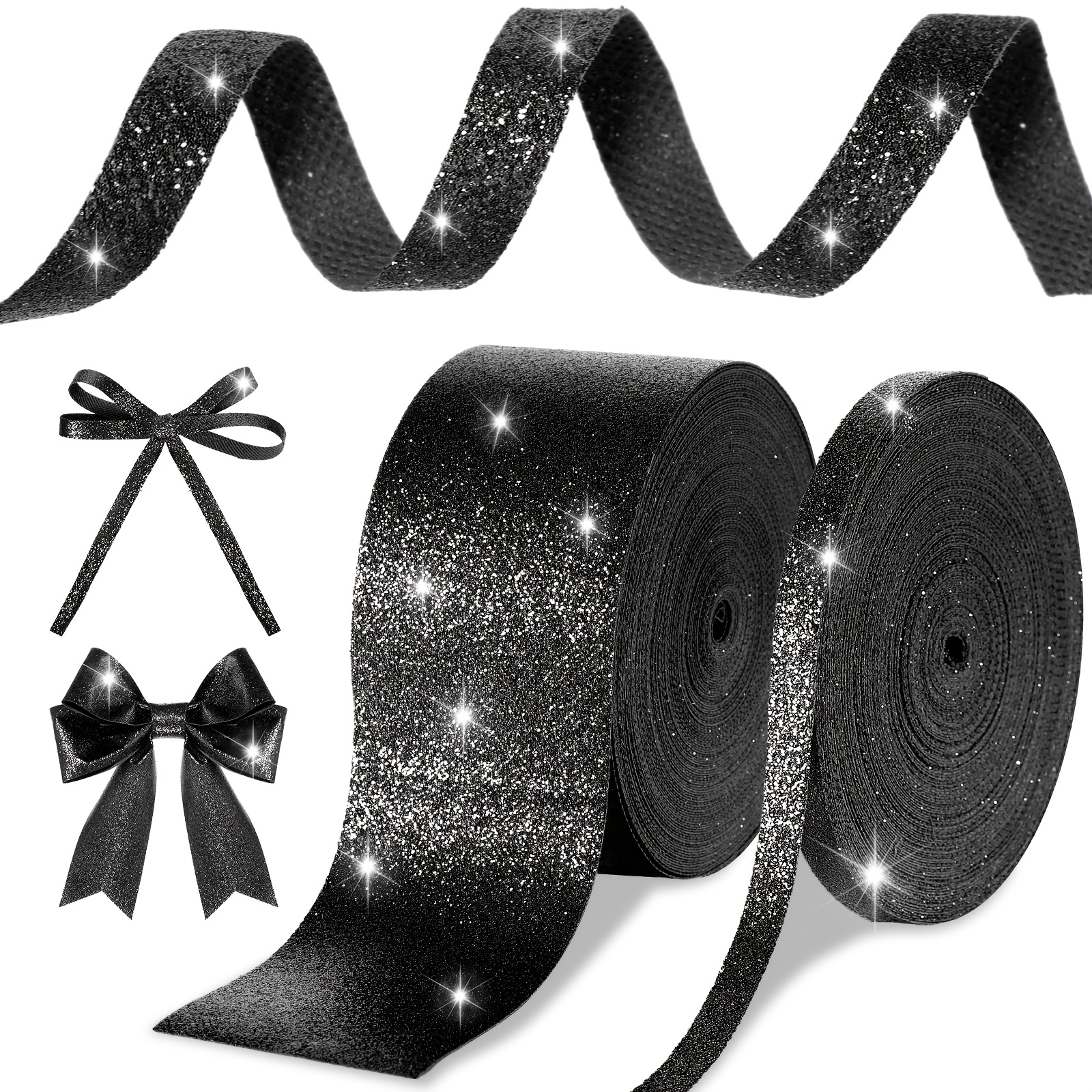 

2 Rolls 3/8 Inch, 2.5 Inch Glitter Ribbon 40 Yards Gift Wrapping Ribbon Cut Edge Sparkling Metallic Ribbon For Diy Crafts Wrapping Christmas(black)