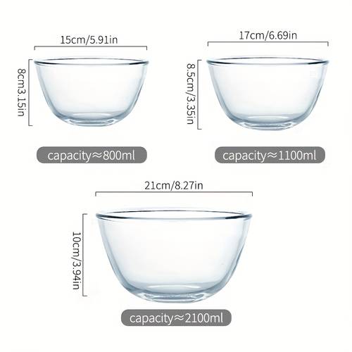 high borosilicate glass mixing bowl set 27oz 37oz 71oz 3pcs glass salad bowl set glass inlay bowls clear salad stirring bowl suitable for kitchen cooking baking dishwasher safe