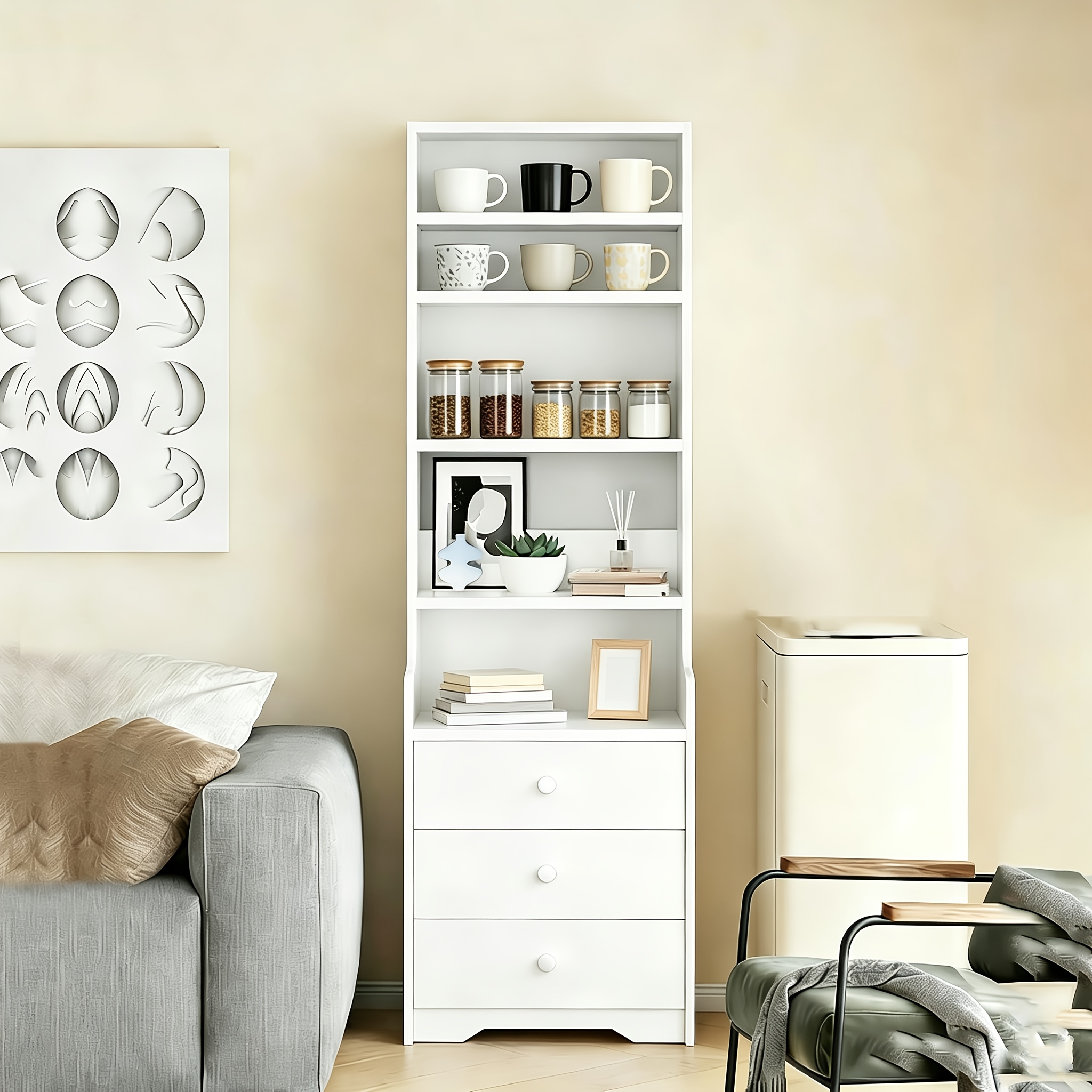 Image of Bedside Table, With Large Storage Space Narrow Side Table With 3 Drawers, Bedside Table For Living Room, Bedroom, White